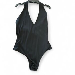 Sophisticated Black Halter Bodysuit